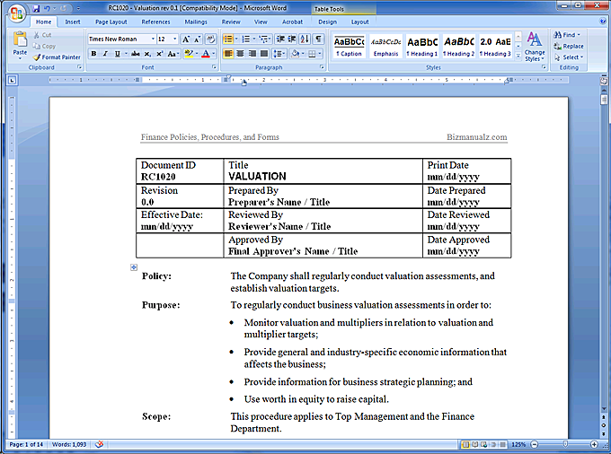 Elements Of A Policy And Procedure Manual