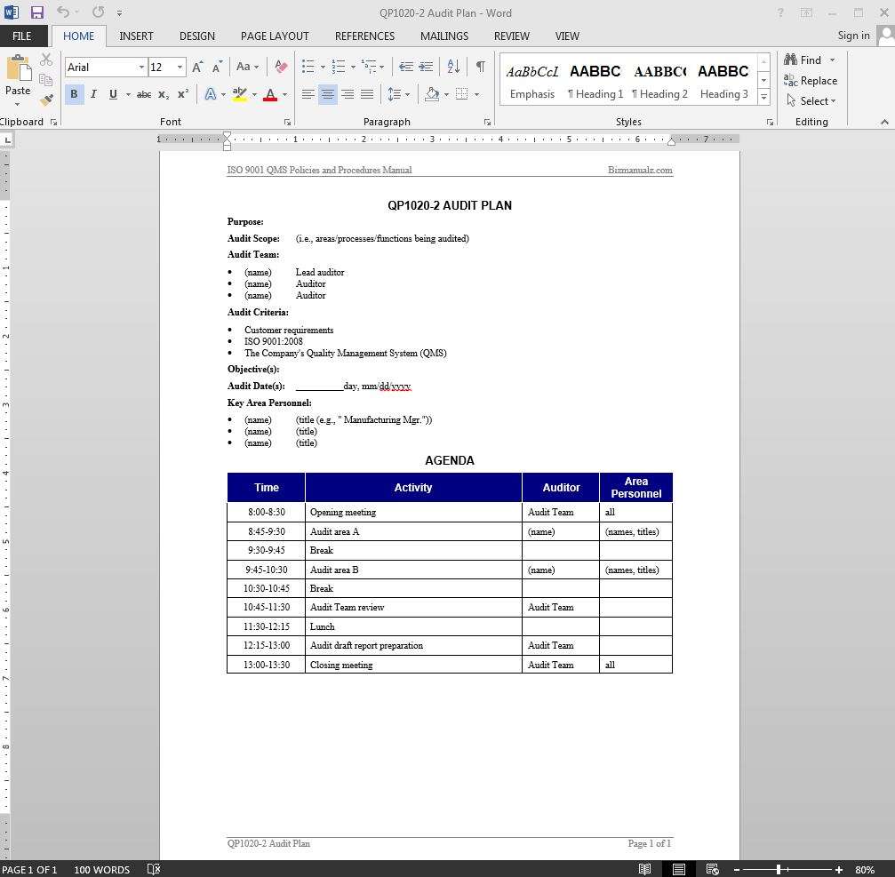 audit-plan-iso-template