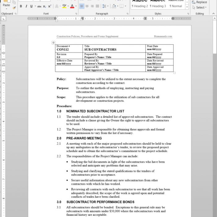 Construction Project Procedures | Construction Project Control Procedures