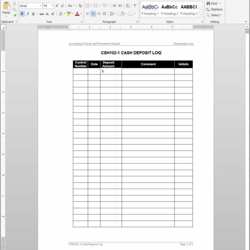 Cash Deposit Log Template