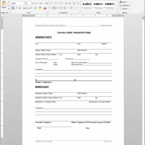 Wire Transfer Request Template