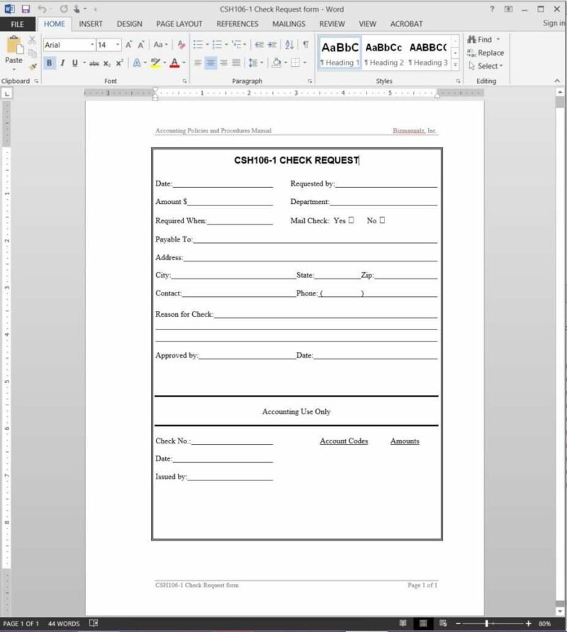 Check Request Template