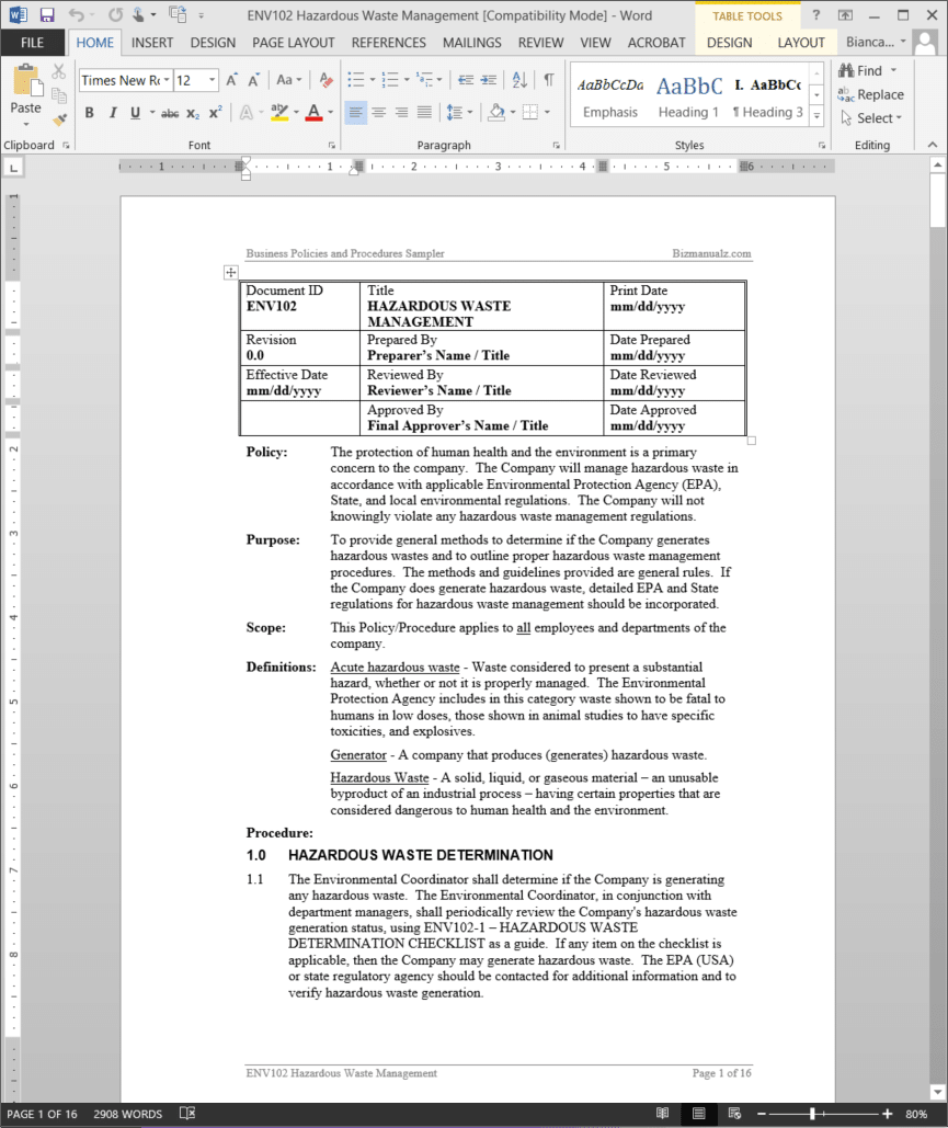 Hazardous Waste Management Procedure