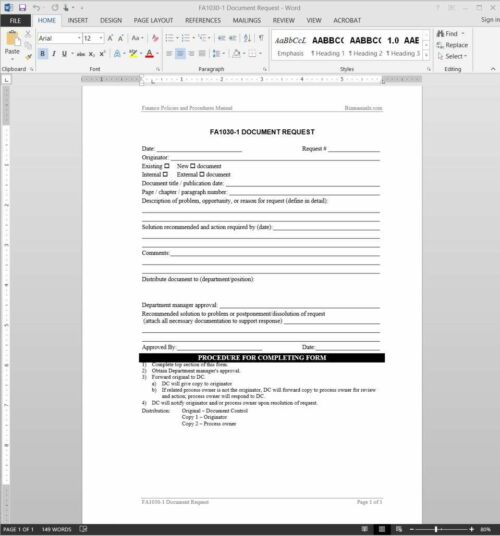 Financial Document Request Template