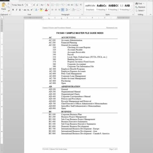 Master File Guide Index Template