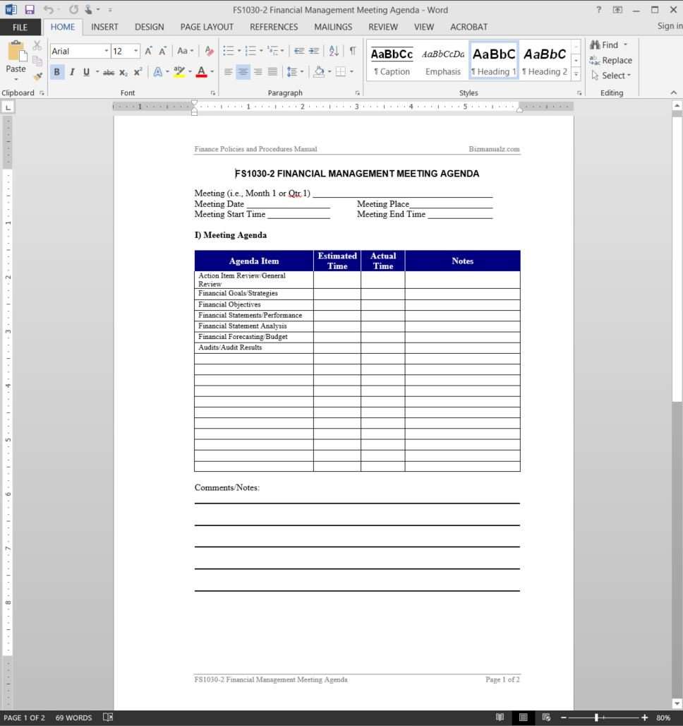 Financial Management Meeting Agenda Template  FS233-23 For Microsoft Office Agenda Templates