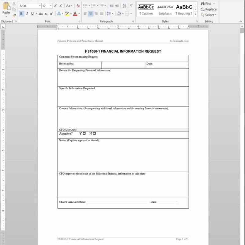 Financial Information Request Template FS1050-1