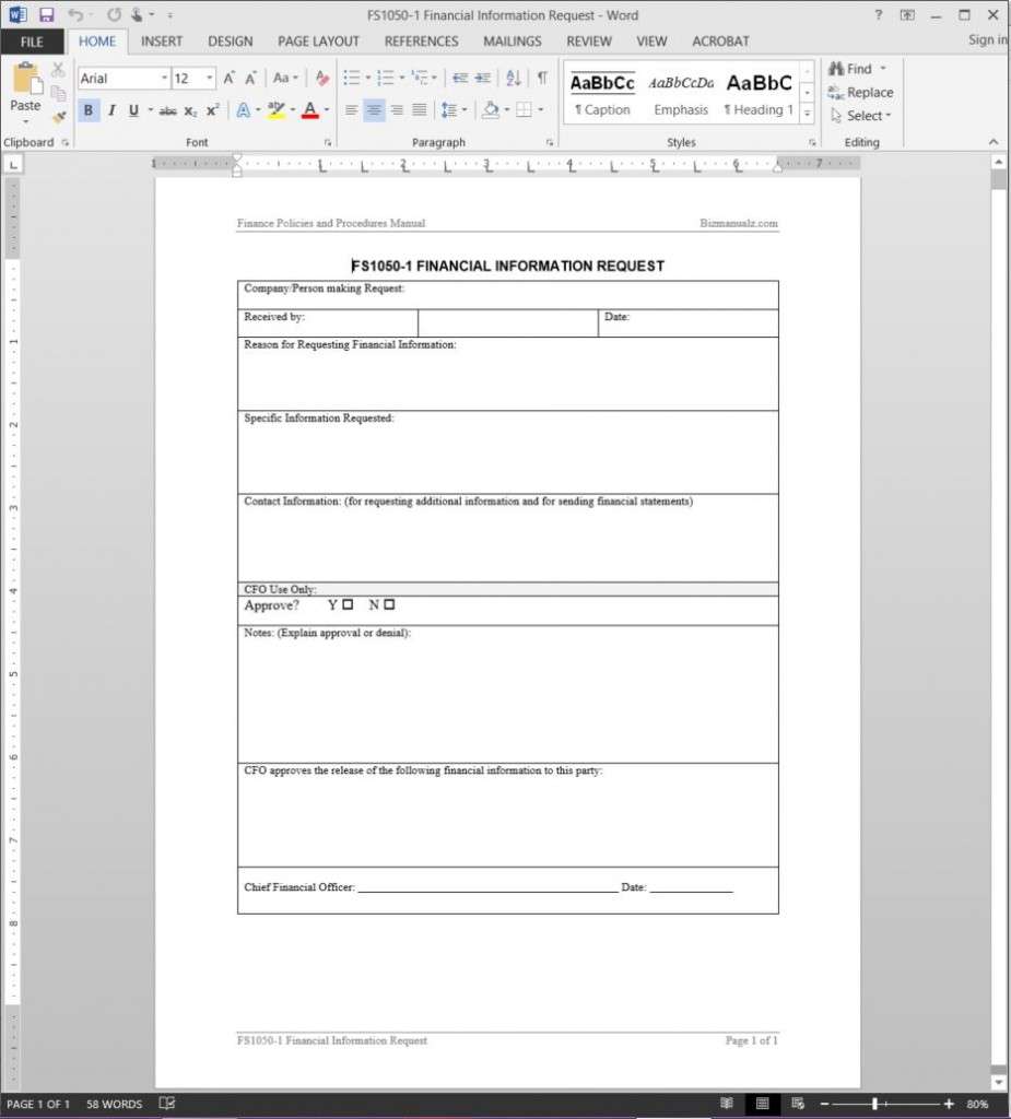 Financial Information Request Template FS1050-1