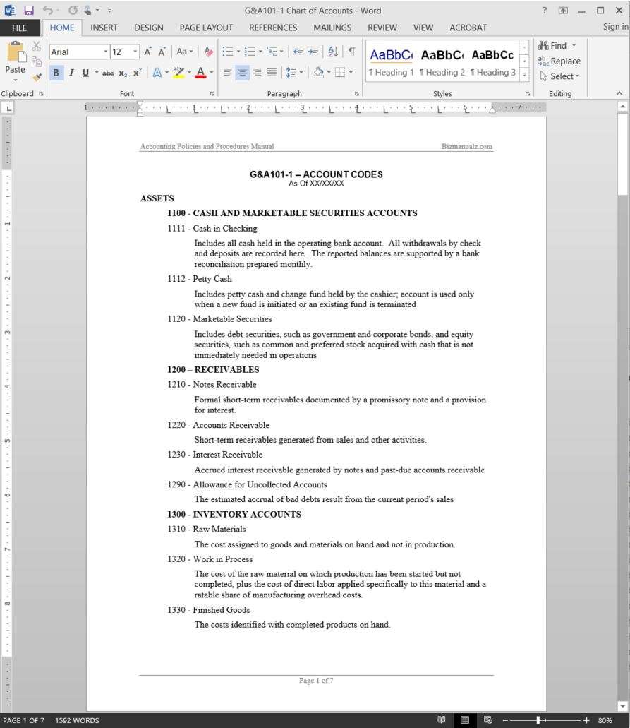 Chart Of Accounts Policy