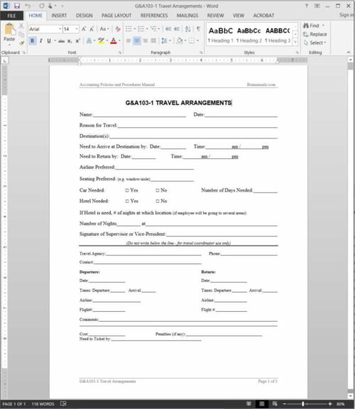 Travel Arrangements Request Template