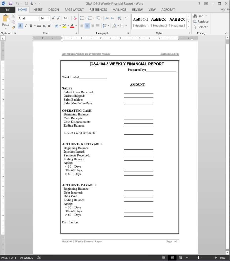 Weekly Reporting Template from www.bizmanualz.com