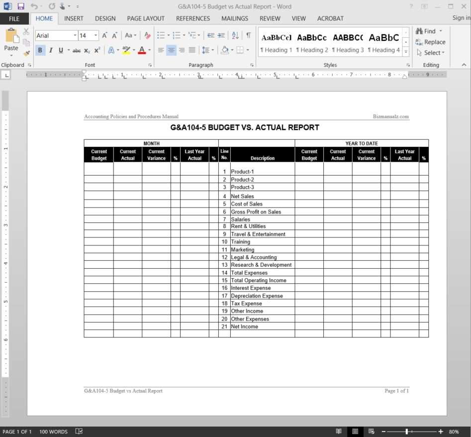 Financial Report Template Word from www.bizmanualz.com