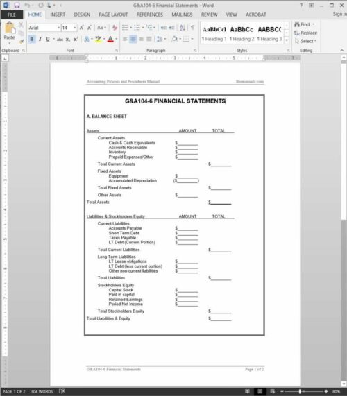 Financial Statements Report Template