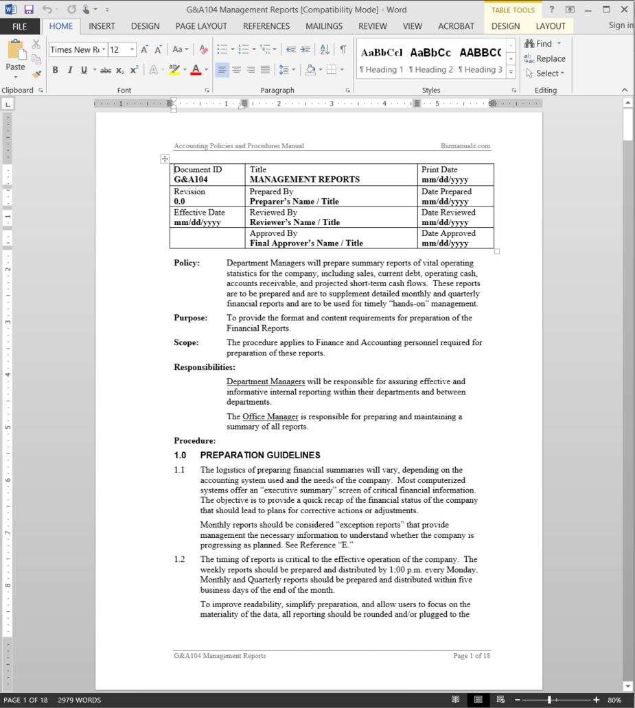 Weekly Financial Report Template