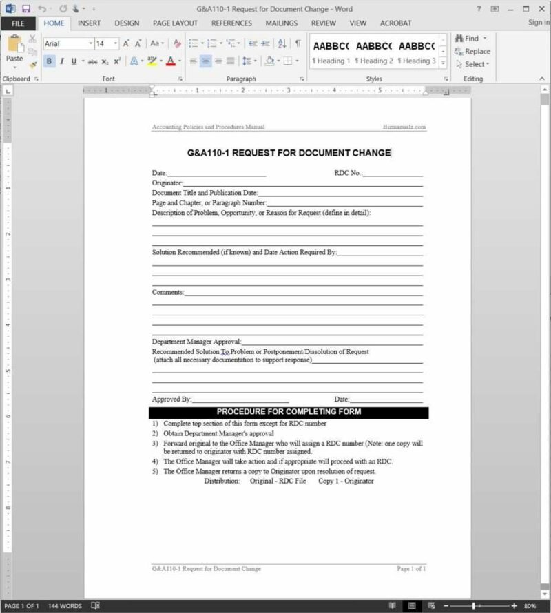 Document Change Request Template
