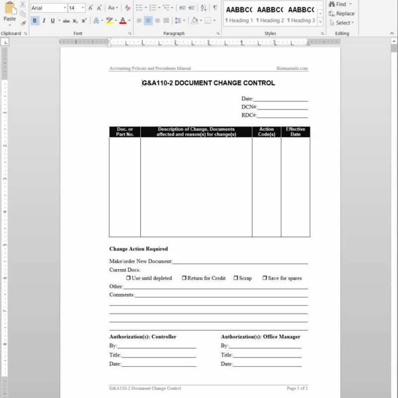 Document Change Control Report Template