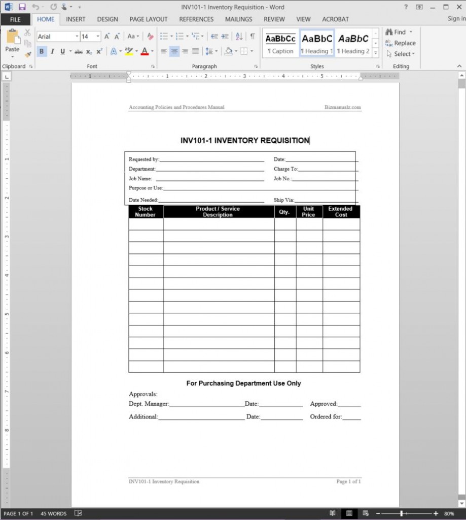 Inventory Requisition Template
