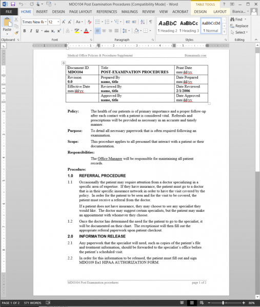 Post Exam Example Post Examination Procedure Template Word