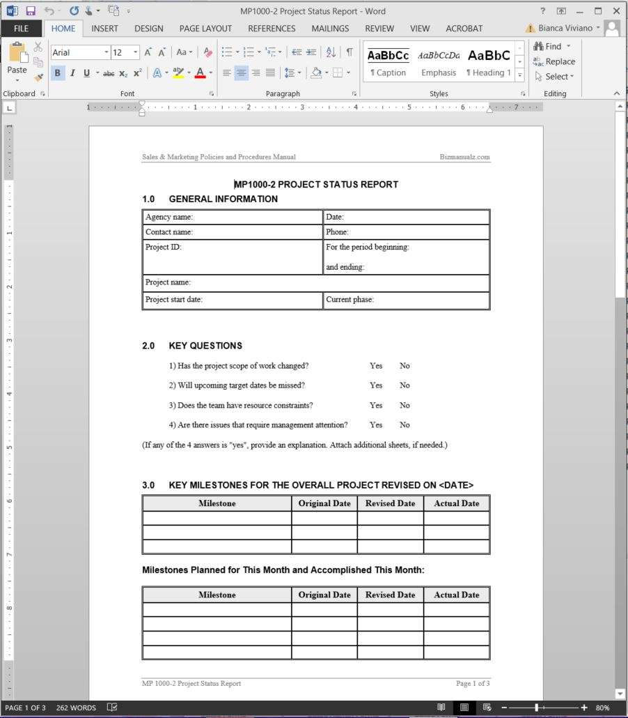 Project Status Report Template  MP200-20 With Regard To Weekly Progress Report Template Project Management