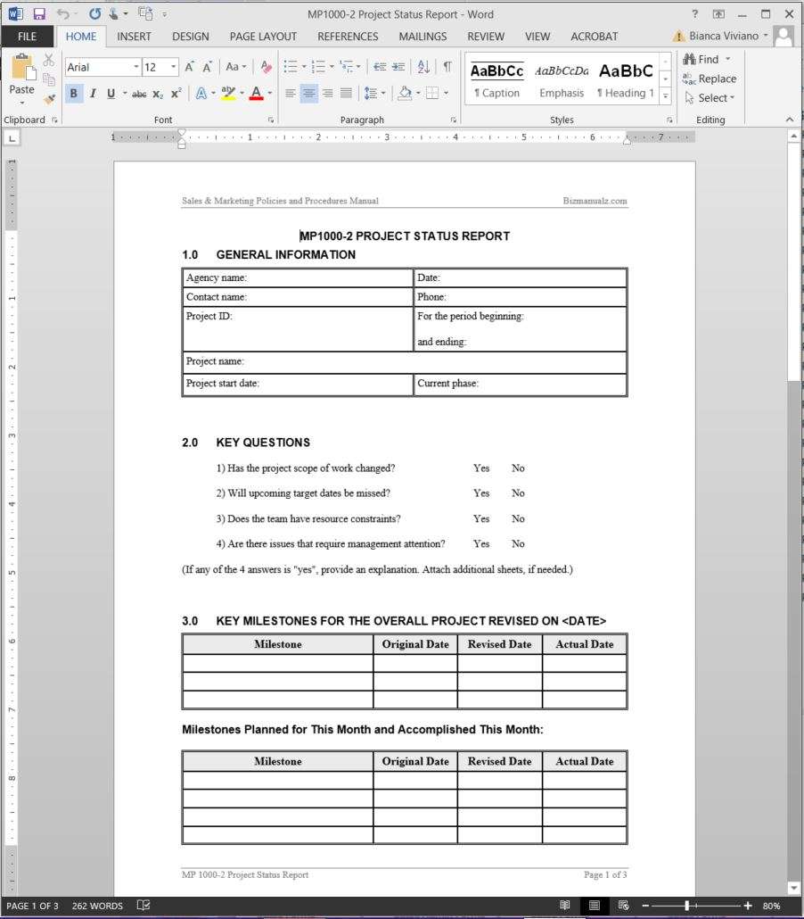 Program Management Reporting Template from www.bizmanualz.com