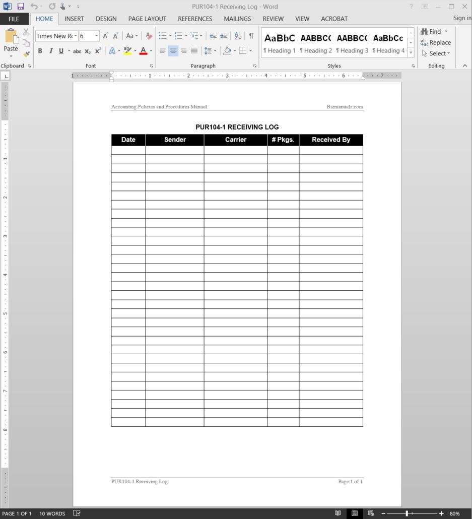 Shipping And Receiving Procedures Templates