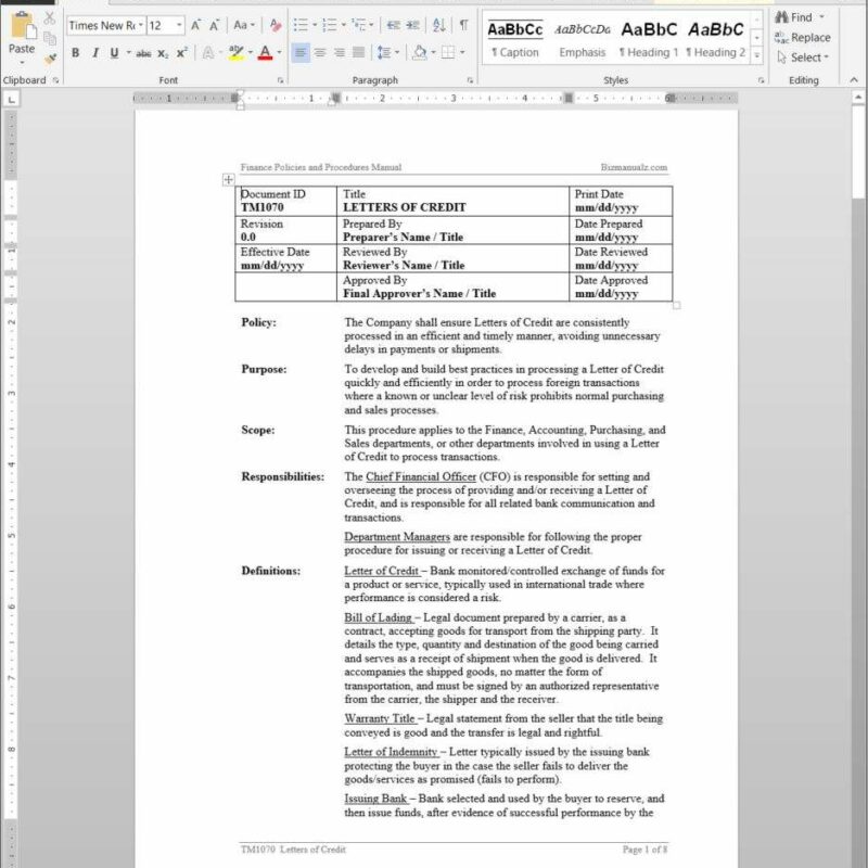 Treasury Policies and Procedures Manual