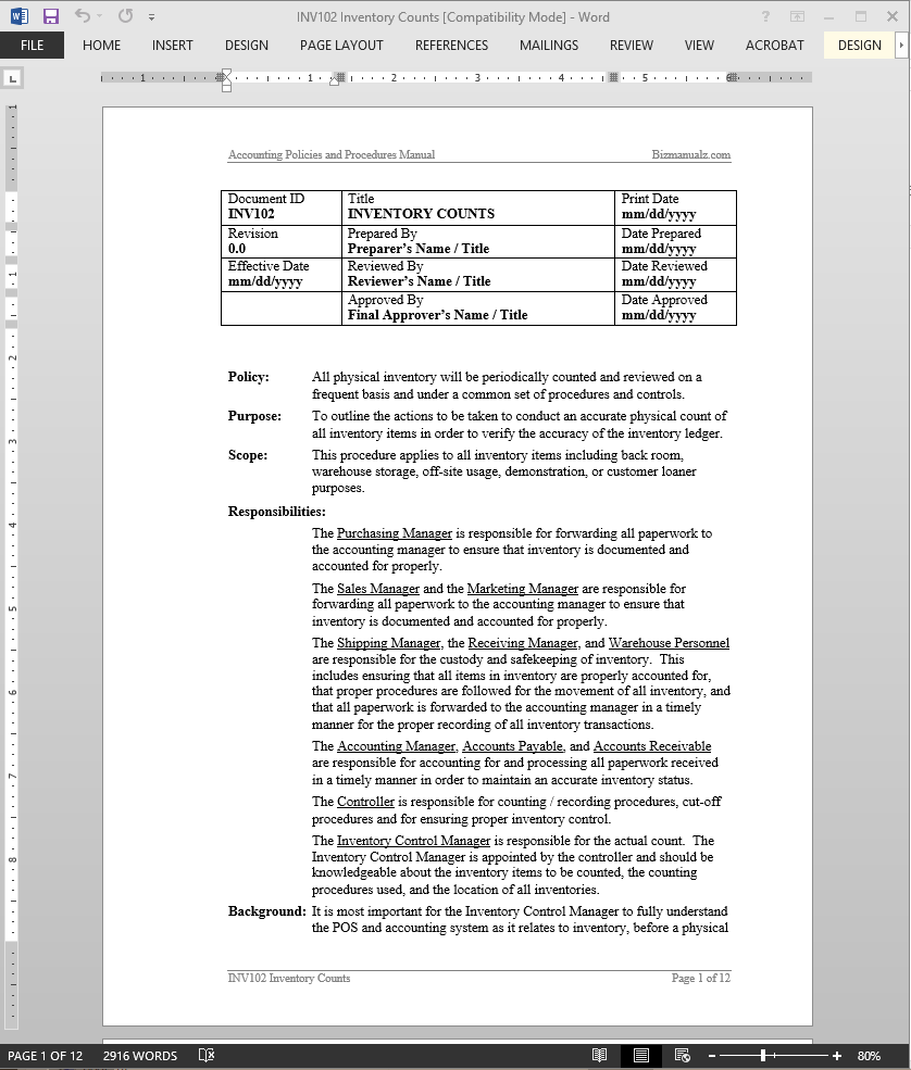 Inventory Cycle Count Template from www.bizmanualz.com