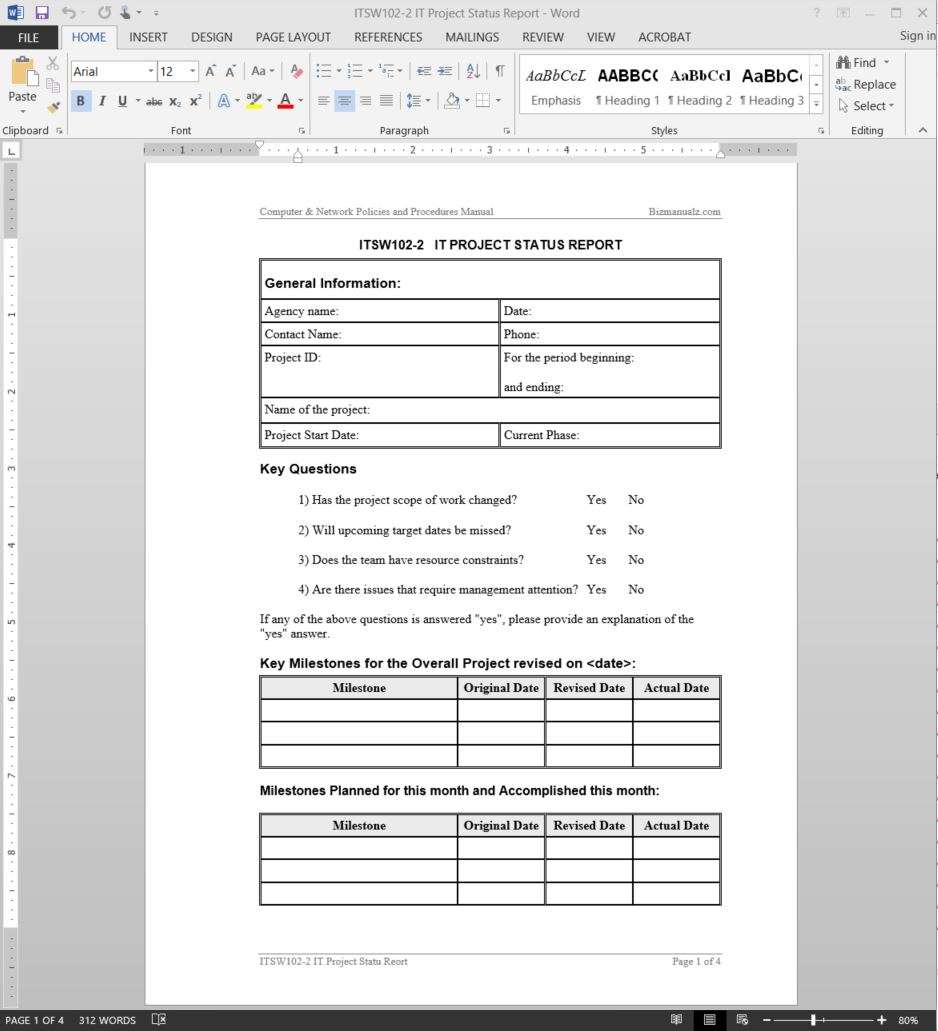IT Project Status Report Template  ITSW2222-22 Inside It Management Report Template