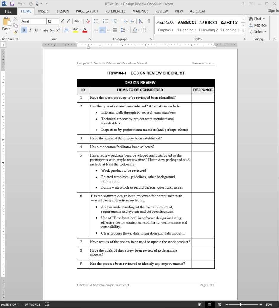 Software Design Review Checklist Template Itsw104 1