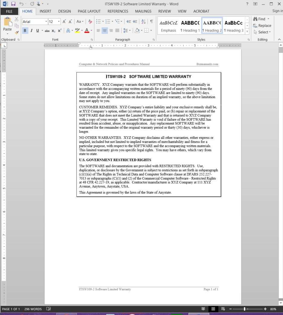 Software Limited Warranty Template  ITSW200-20 Within software warranty agreement template