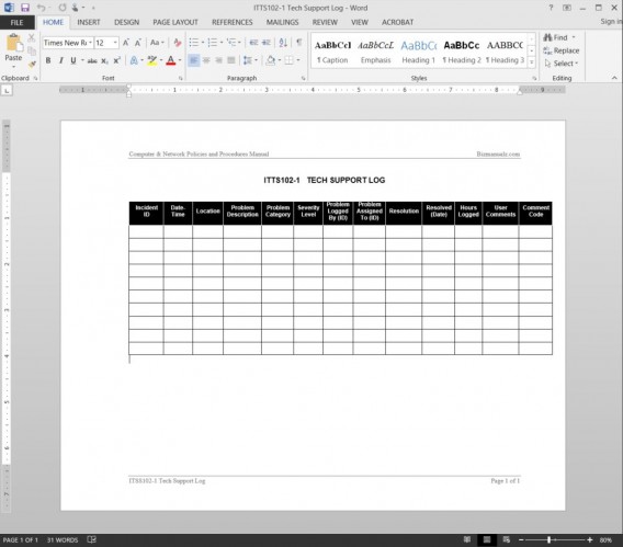 Technical Support Report Template
