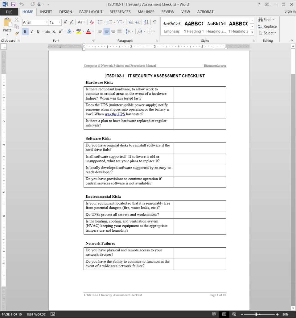 IT Security Assessment Checklist Template  ITSD20-20 Regarding Security Audit Report Template