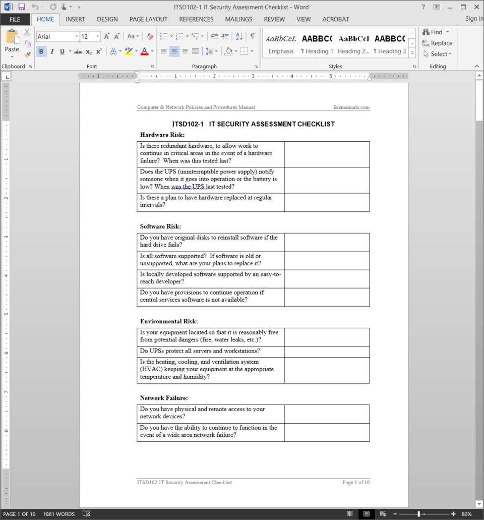 It Security Audit Checklist Template from www.bizmanualz.com