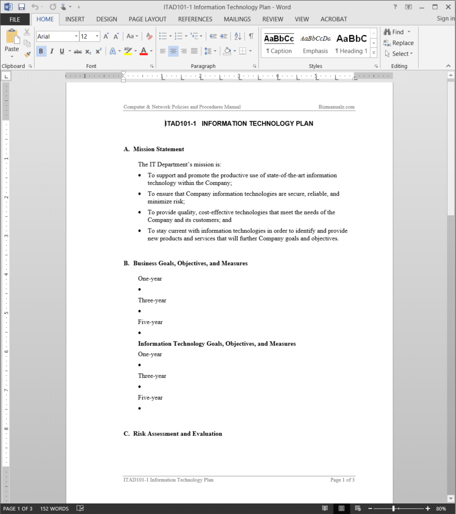 Information Technology Plan Template