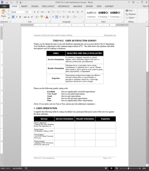 User Satisfaction Survey Template Word