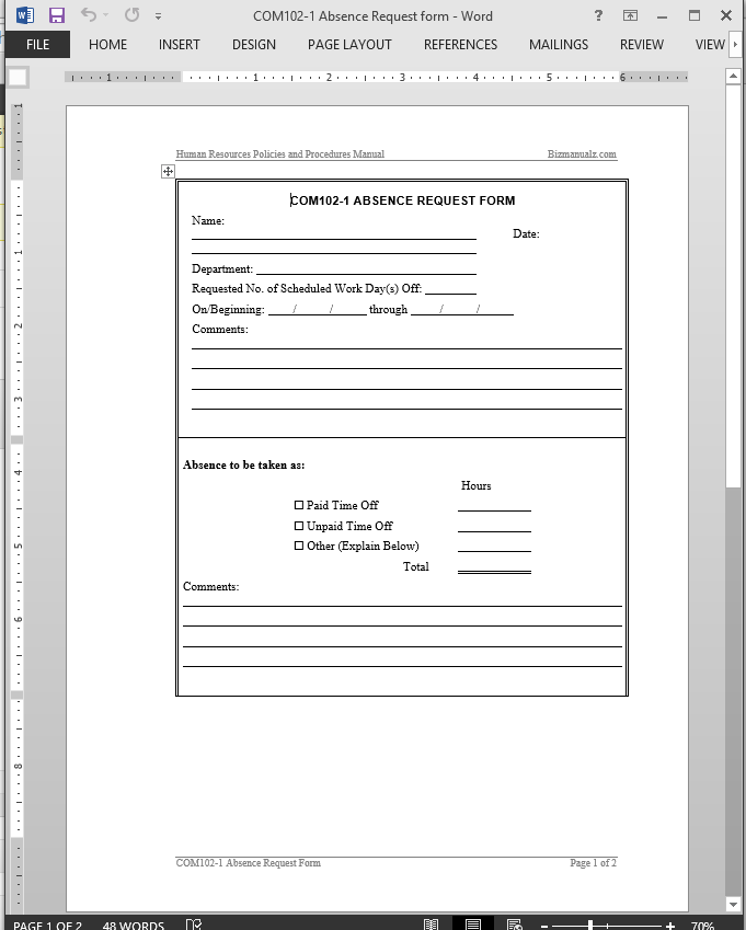 Employee Absence Request Template employee-absence-request-template