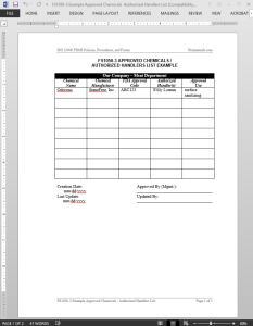 FSMS Approved Chemicals Authorized Handlers List Template