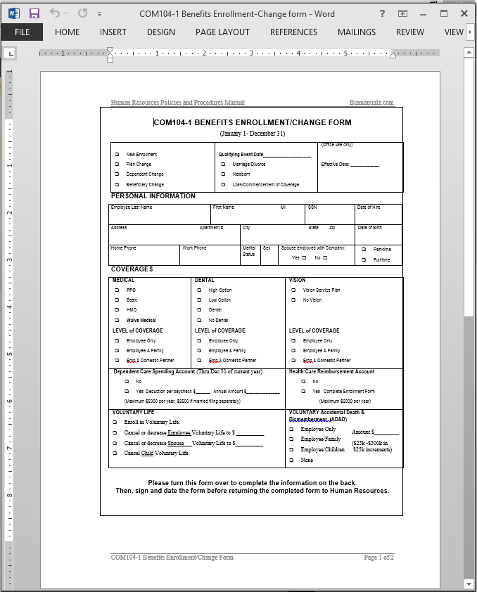 104 com. Enrollment form.