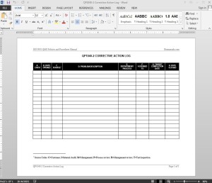 Corrective Action Log ISO Template