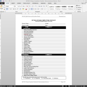 Design Completion Checklist - Electromechanical Devices ISO Template