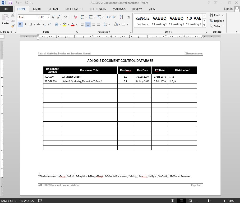 document control template