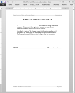 Employee Exit References Authorization Template