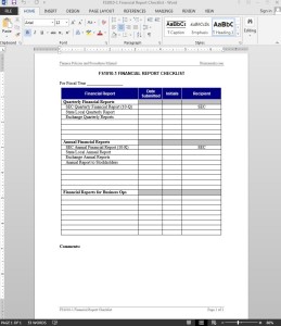 Financial Report Checklist Template