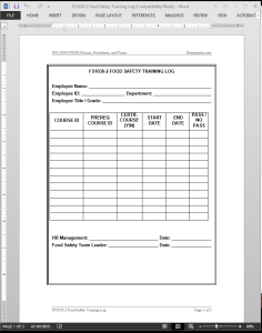 FSMS Food Safety Training Log Template
