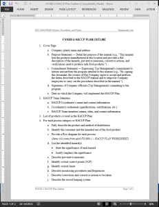 FSMS HACCP Plan Outline Template