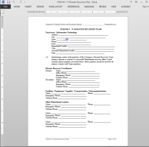 IT Disaster Recovery Plan Template