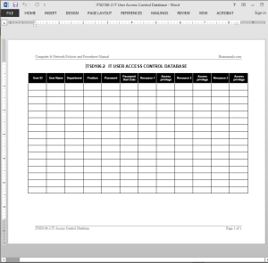 IT User Access Control Database Log Template