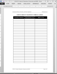 Chemicals MSDS Index Template