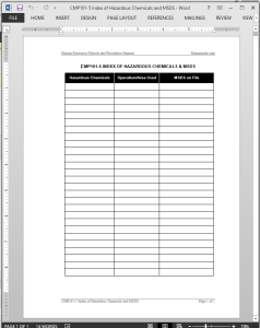 Hazardous Chemicals MSDS Index Template