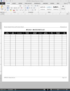 Master Parts List Template